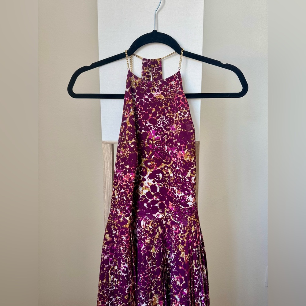 Elegant Purple and Gold Halter Dress